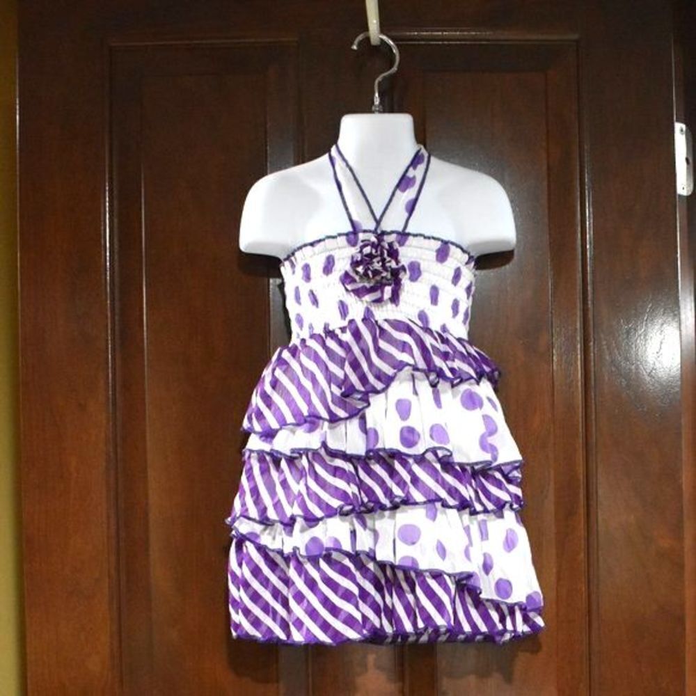 Little Girls Polka Dot Dress 2T Purple White Ruffled